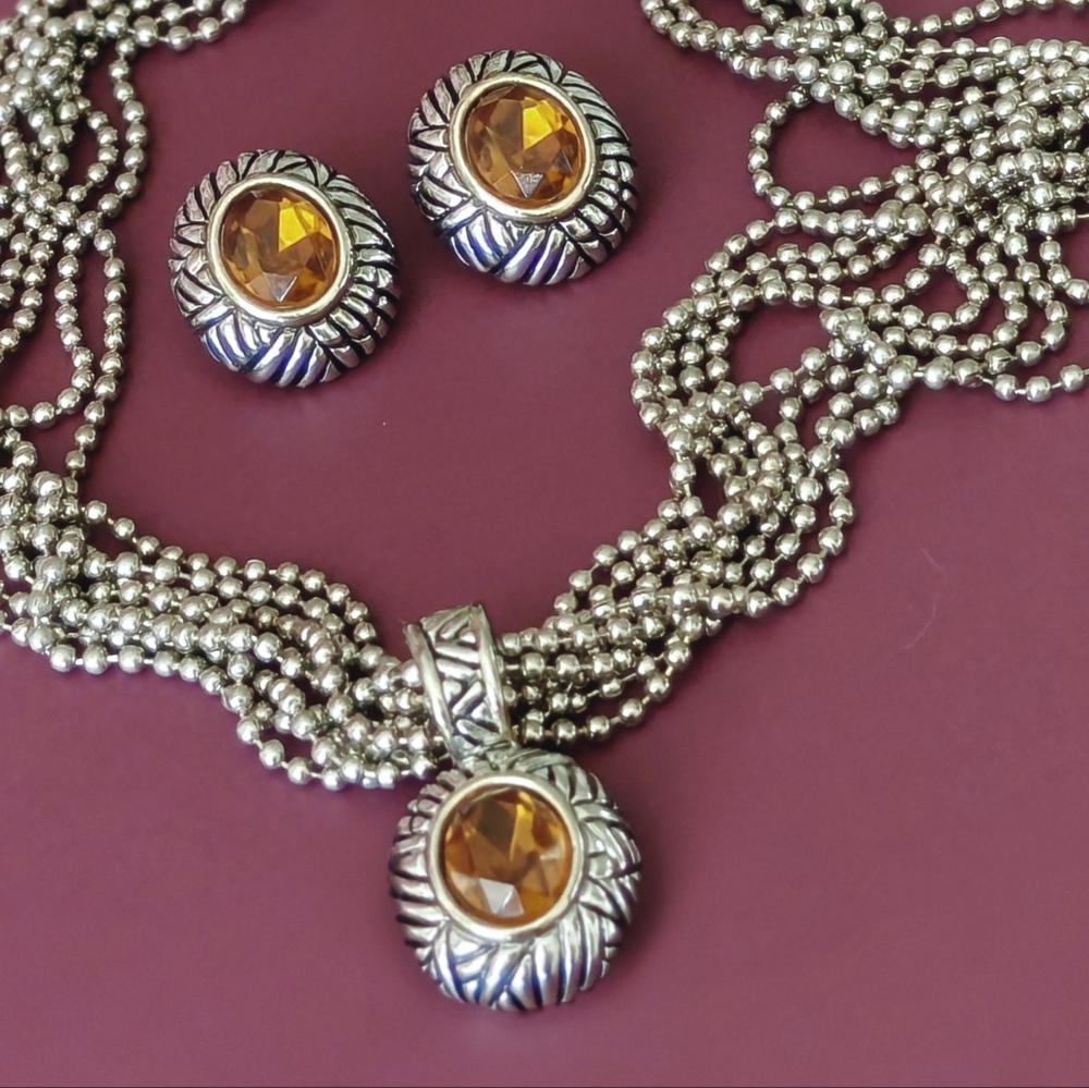 ✨Vintage amber glass necklace and earrings set